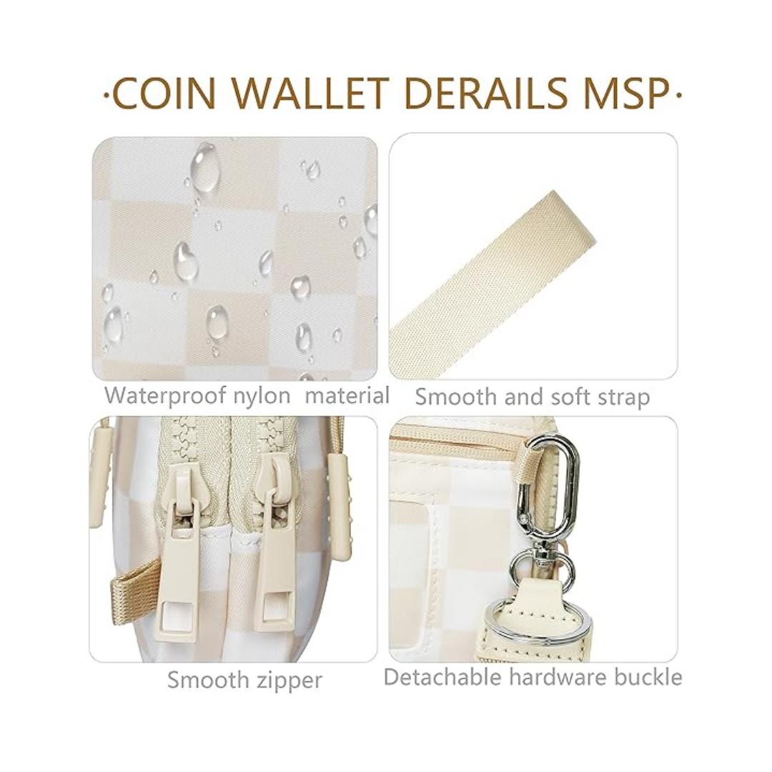 Checkered Wristlet Wallets for Women Nylon Quilted with 4 Zippers Travel Credit Card Holder Cell Phone Organizer Coin Purse Crossbody Key Bag with ID Window RFID Blocking Compact Pouch