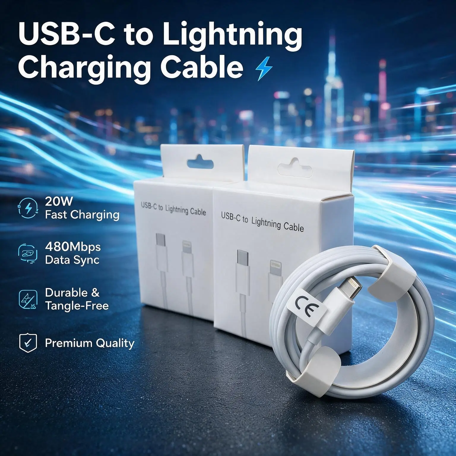 1/2 PCS PD C to Lightning Fast Charging Data Cable, High-Quality PD Charging Cable, Original Box, Compatible with iPhone 14/11/12/13/10 Pro/X/XS/XR/8 Plus, Headphones, iPod Accessories, PD Quick Charge
