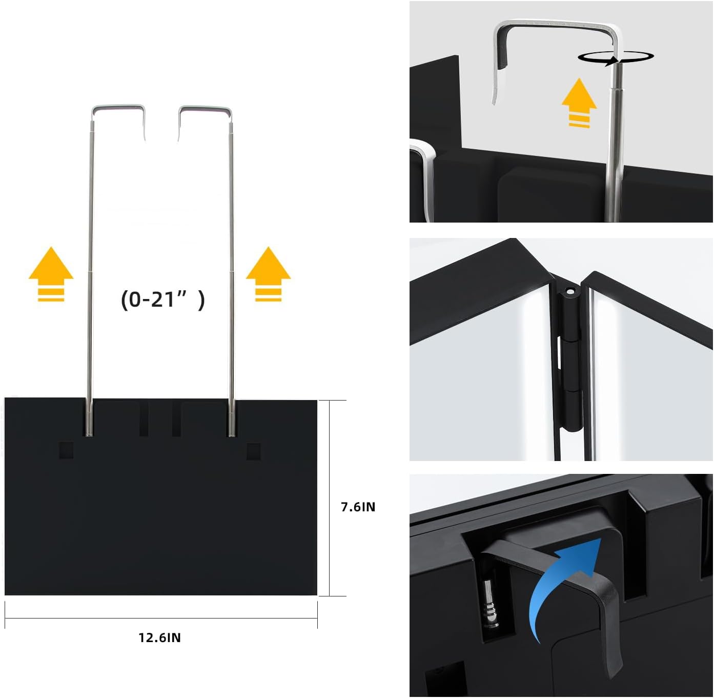 LED Makeup Mirror 3 Way Mirror for Self Hair Cutting with LED Lights Usb Charging (or without LED), Rechargeable Self Cut 360 Barber Mirror for Haircuts Door Mount