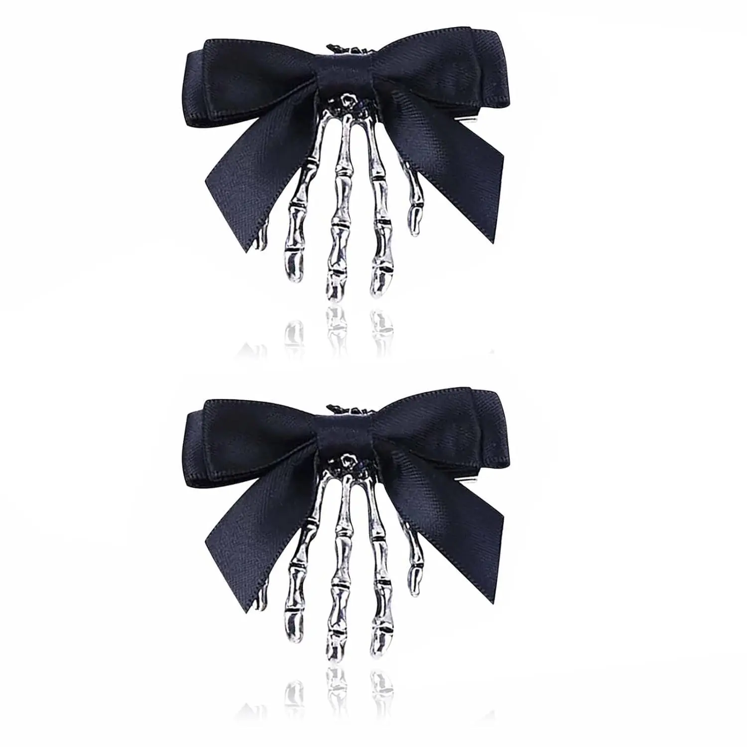 2 count Skeleton Hand Hair Clips with Bowknot - Cute Skull Claw Hairpins for Girls, Party  | Halloween hair clips for women,  for costumes, parties, festivals, concerts and photo outfits