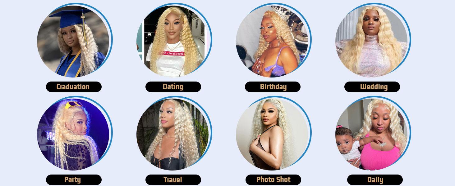 613 13X6 Lace Front Wig Human Hair Blonde Wig Human Hair Deep Wave Lace Front Wig Human Hair Pre Plucked 12A Remy Human Hair Wigs For Women 613 Deep Wave Wig 180% Density glueless wig wigs for beginners  hd frontal wig