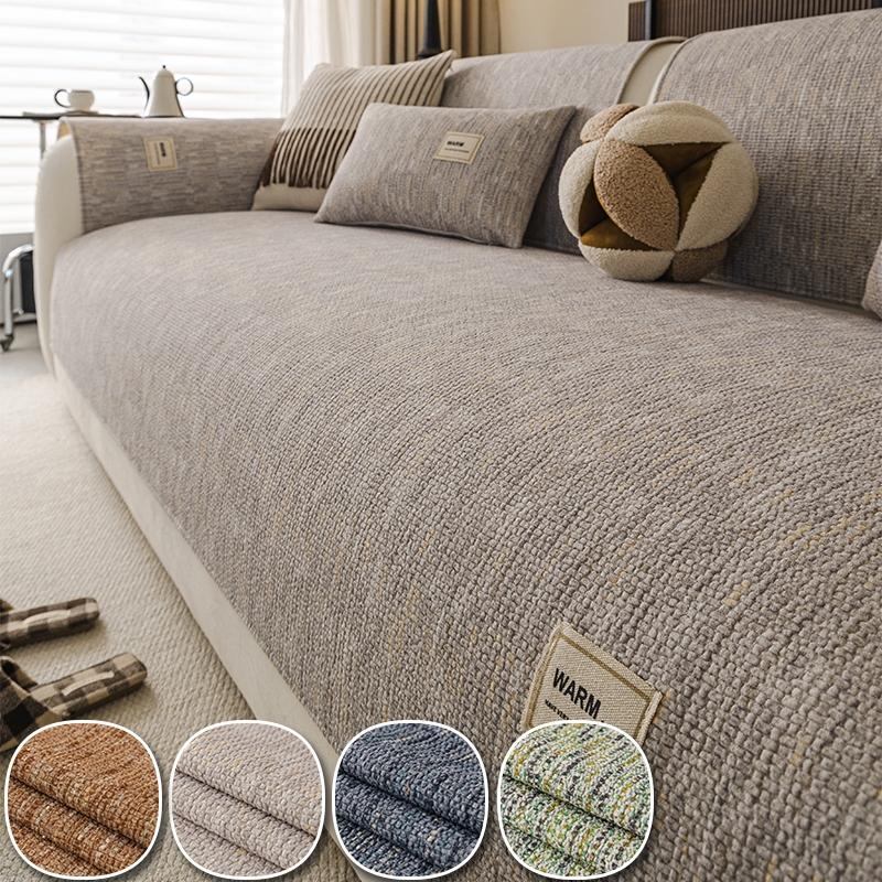 1pc Warm Label Chenille Sofa Cover, All Season Non-Slip Sofa Slipcover, Pet-Friendly Furniture Protector, Machine Washable Couch Mat for Living Room Home Decor