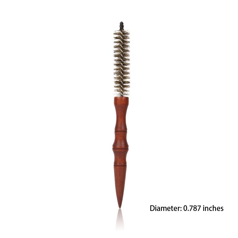 Mini Boar Bristle Round Brush for Short Hair,-0.78-0.70-0.62 Inch Diameter Small Round Barrel Brush for Blow Drying Anti Static Quiff Mini Comb with Wooden Handle for Blow Drying Straightening Curling Wet Thin or Short Hair