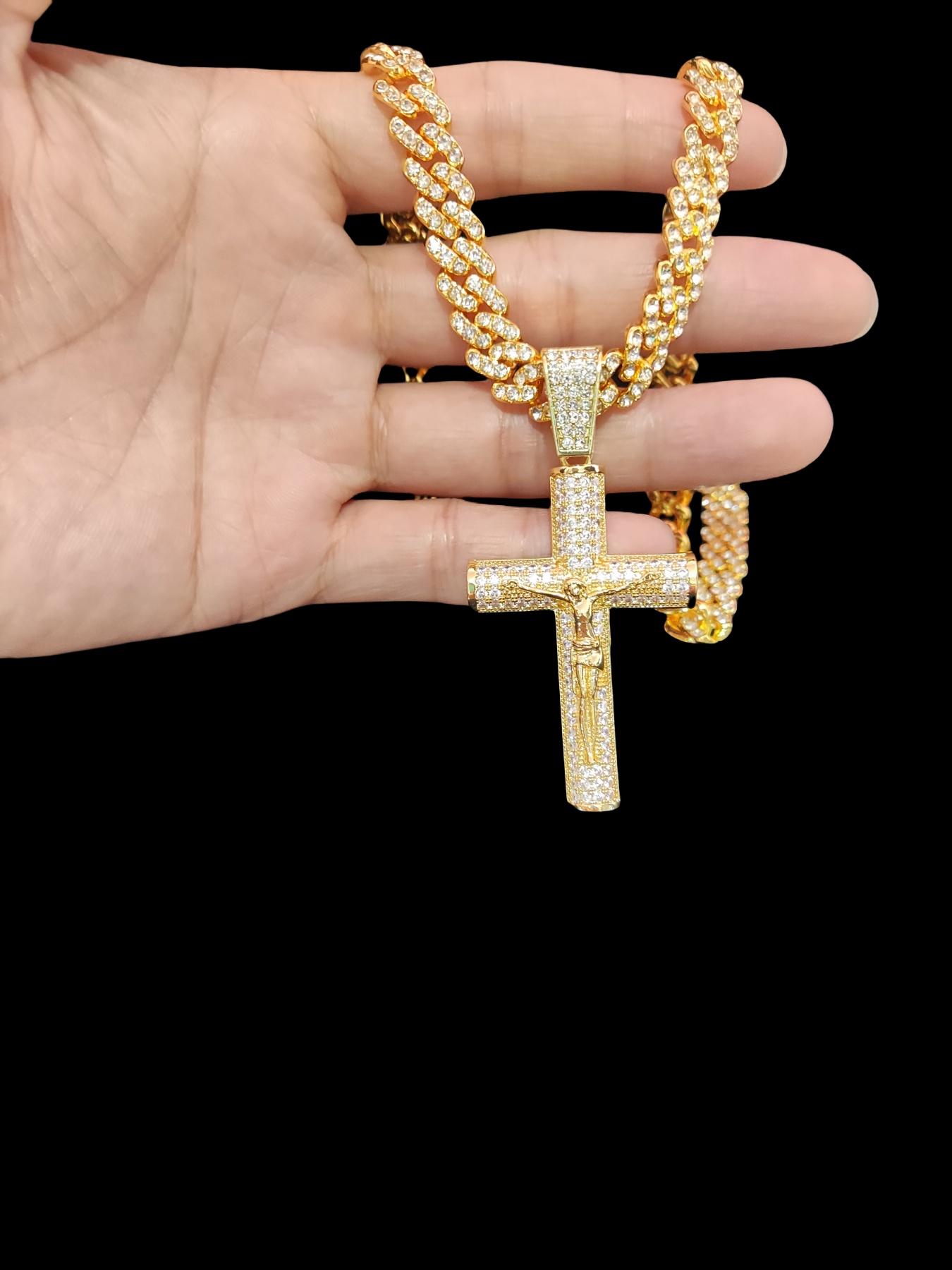 1Piece  Women Men Hiphop Cross and Jesus Shape Pendant Necklace Punk Vintage Hip Hop Iced Out Jewelry Bling Bling Necklace Is Perfect For Party Or Everyday Lovers' Gifts Cuban Cross Necklace