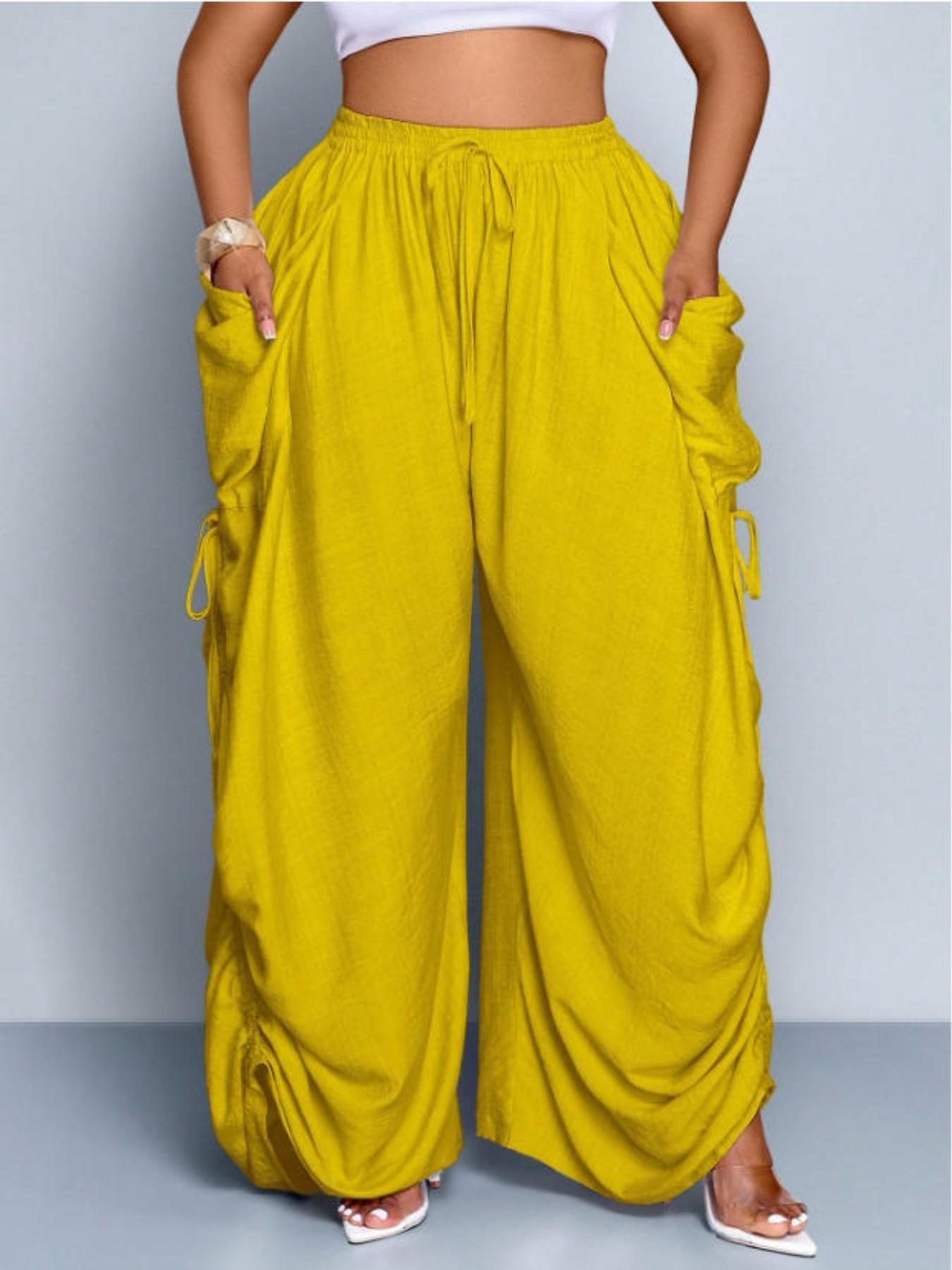 Women's Harem Pants, Casual High-Waisted, Medium Stretch, Thin Fabric, Drawstring Waist with Pockets, Versatile Street Style, Streetwear, Bottom, Casual Elastic Waisted