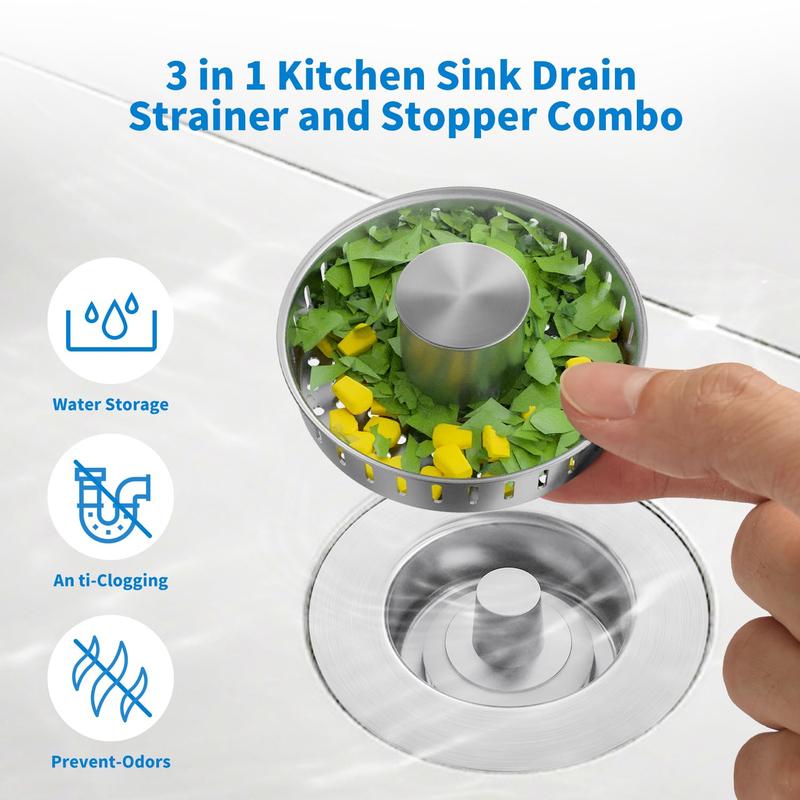3 in 1 Kitchen Sink Drain Strainer, Upgraded Kitchen Pop Up Sink Drain Stopper with Stainless Steel Drain Basket, Sink Bounce Core Drain Strainer for US Standard 3-1/2 Inch Drain Filte