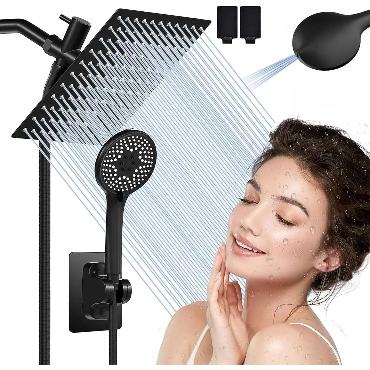Shower Head Rain Shower Head with Handheld Spary, High Pressure Rainfall Showerhead and 4 Modes Handheld Shower Heads Built-in Power Wash with 71 Inch Stainless Steel Hose, 10'' Matte Black
