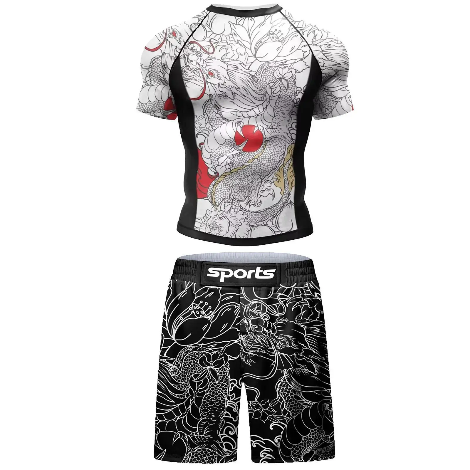 Boxing 2pcs/set MMA Rashguard Jiu Jitsu Hombre T-shirt+Shorts Sport Kickboxing Rash Guard Jerseys Bjj Kimono Jiujitsu Clothing