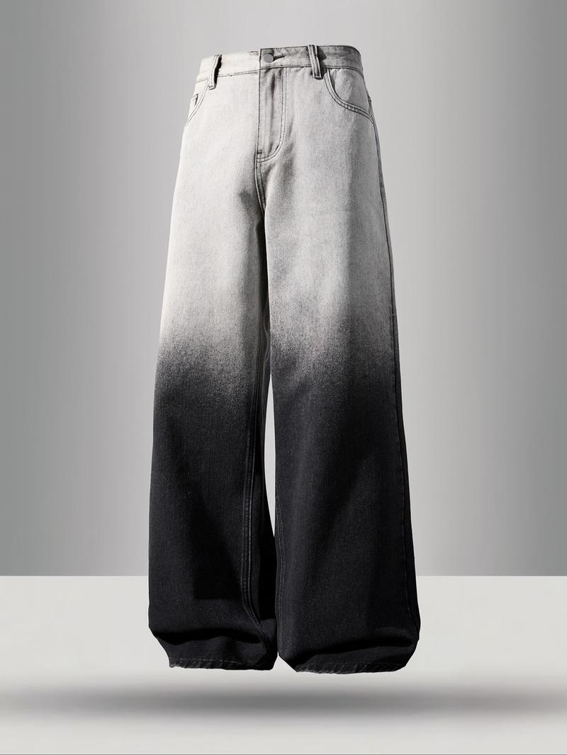 Men's Vintage Loose Denim Jeans, Gradient Washed, Y2K Street Style, Casual Straight Leg Wide Leg Jeans, Perfect Gift