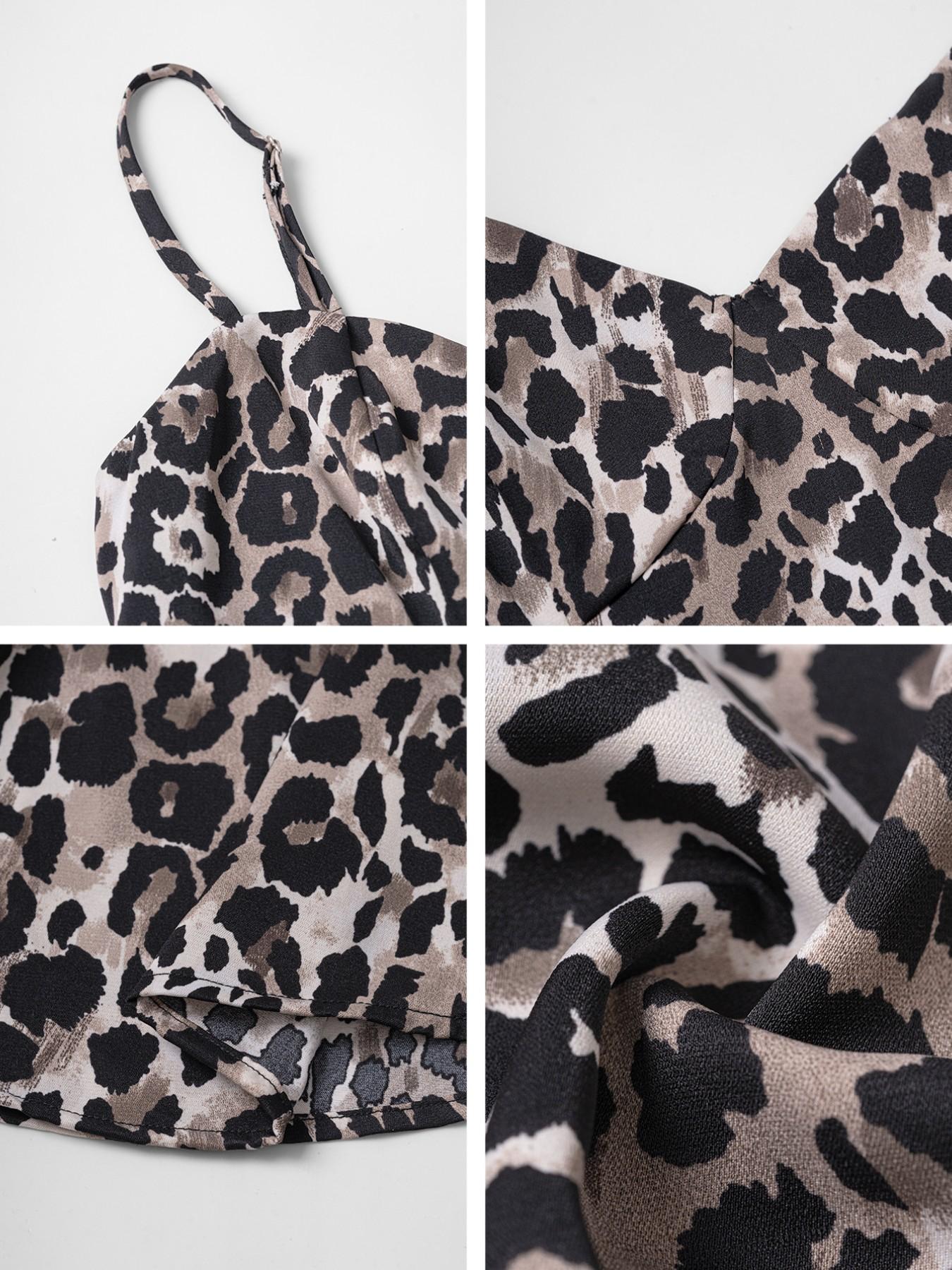 Women's Leopard Print Halter Neck Dress, Sleeveless Backless Adjustable Design, Casual Summer Party, Elegant Women's Clothing