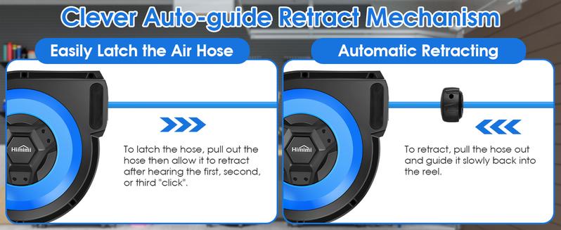Retractable Air Hose Reel, 50/80ft Hose + 6.6ft Lead, Ceiling/Wall Mounted Pneumatic Hose Reel for Home Garage Workshop Shop, Auto Rewind for Air Tools with Brass Fittings and Bend Restrictor, 300PSI