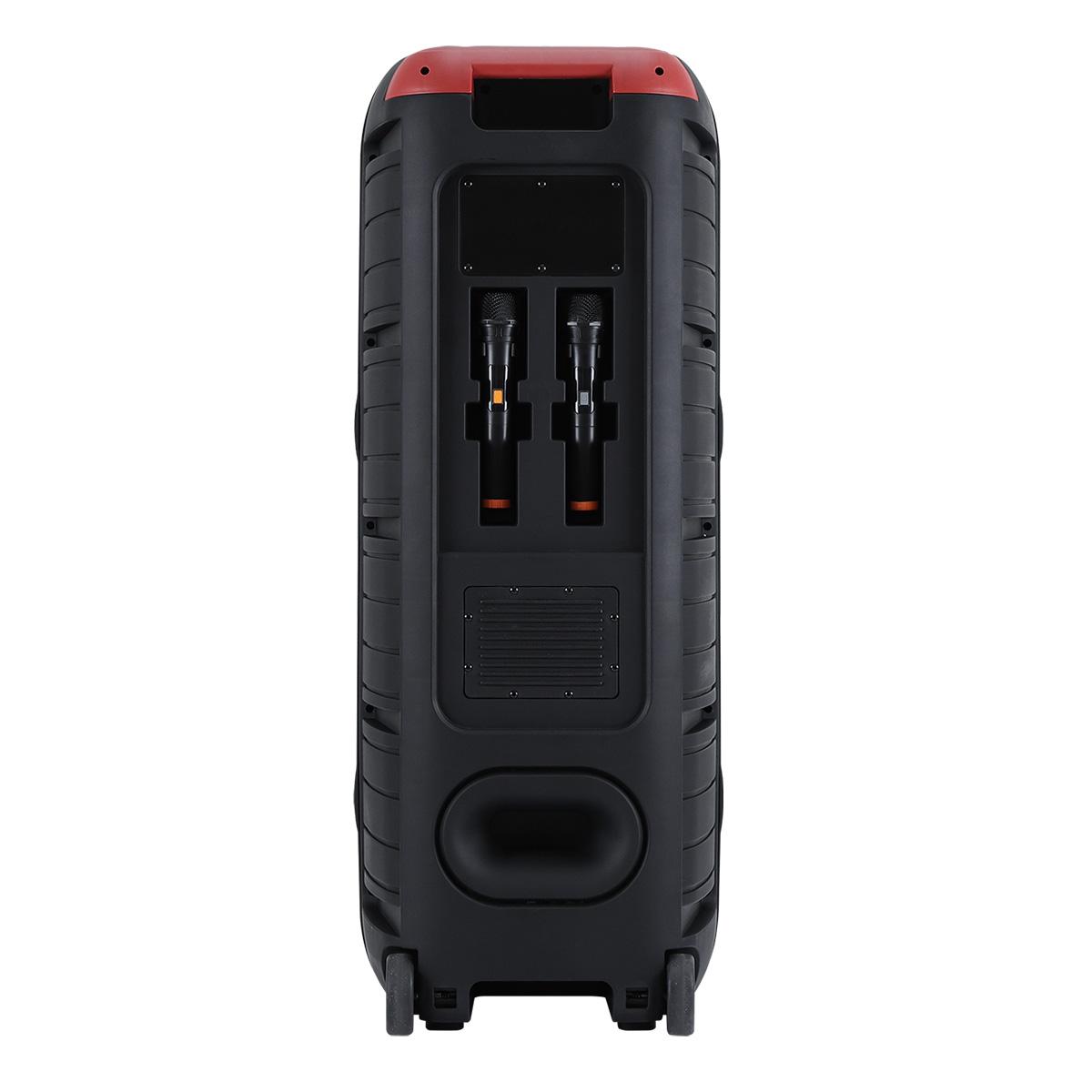 Dual 15 inch Karaoke Speaker System W/ 2 Microphone Portable Party Box Loud Big Speaker Wireless Bluetooth Stereo Rechargeable Remote Control LED Lighting