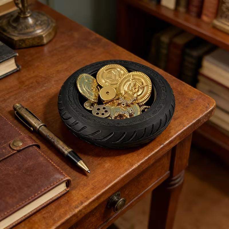 Tire Storage Box, Novelty Car Tire Organizer Tray, Home Decor Shelf, Key and Coin Holder, Perfect Gift for Motorcycle Enthusiasts