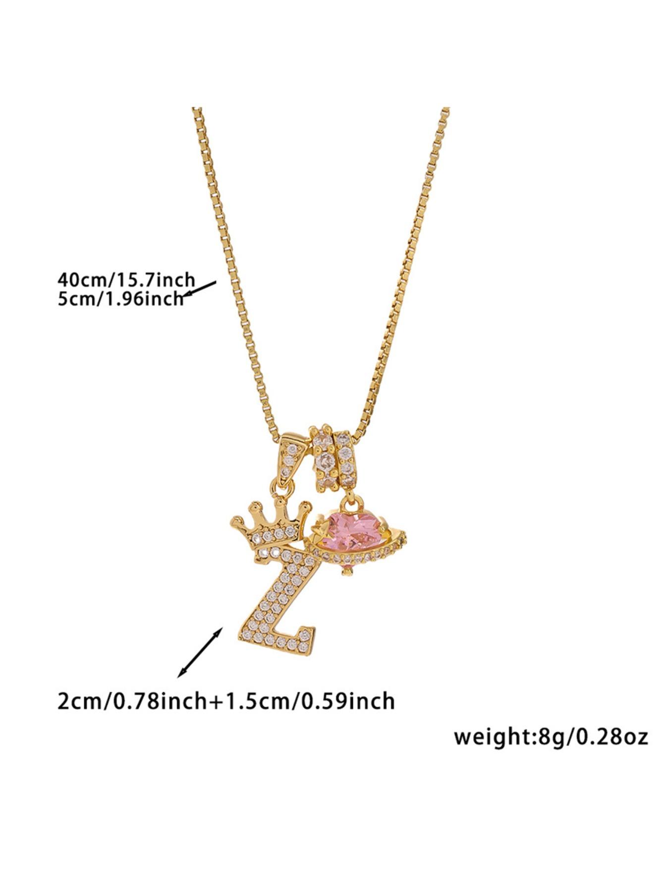 Heart Cz Crown Letter Pendant Necklace, Personalized Initial Alphabet Design, Luxurious Copper Material, Ideal for Daily Wear & Gifts, Heart Shaped Necklace