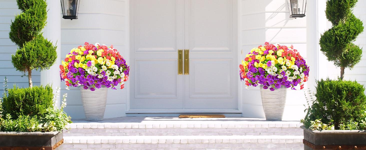 14 Bundles Artificial Flowers for Outdoors, Purple & Fuchsia fake plant