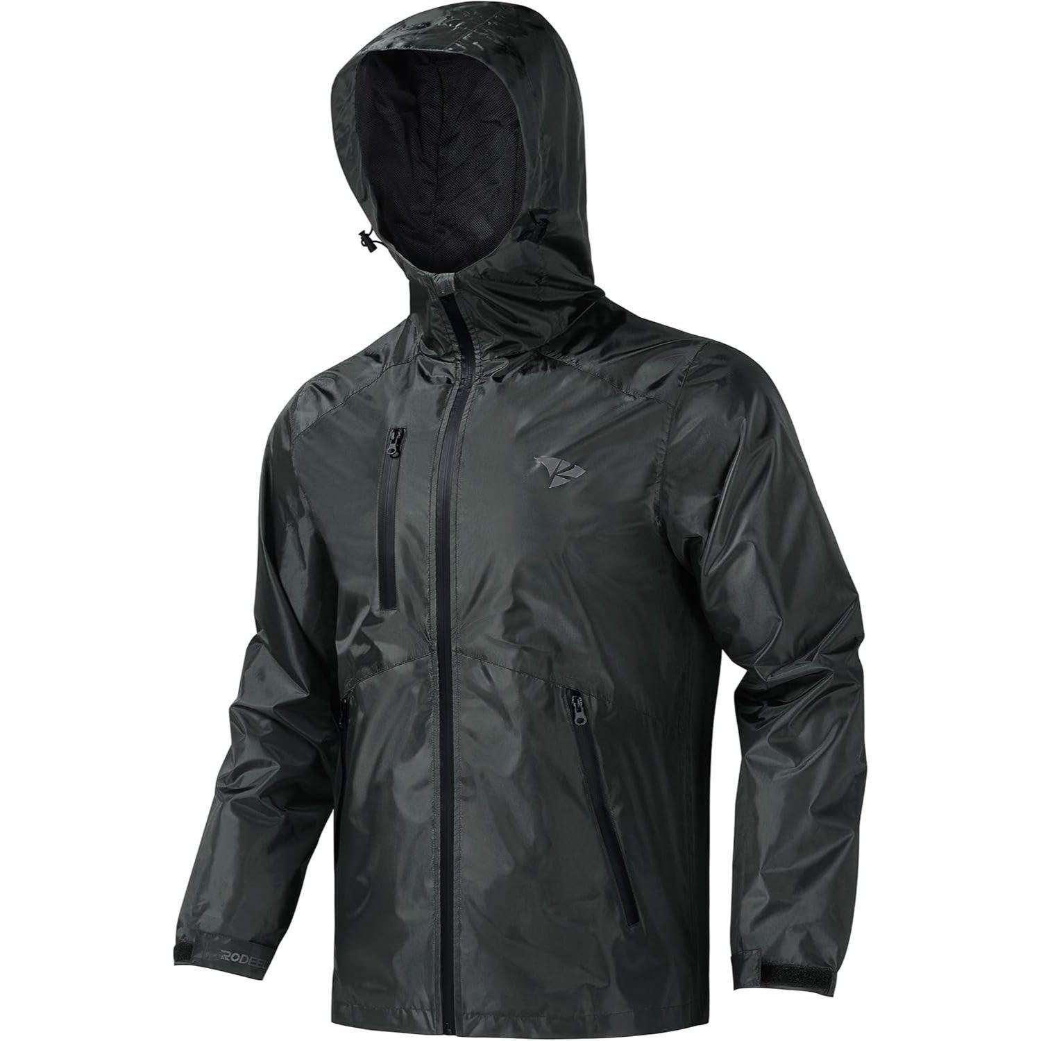 【RODEEL】715 Waterproof Jacket Men Lightweight Breathable Full Zip Hooded Rainwear Durable Rain Coat Weatherproof Windbreaker For Outdoor Sports Hiking Camping Fishing Boating Construction Roofing Landscaping Gardening Workwear Menswear, Holiday Gift