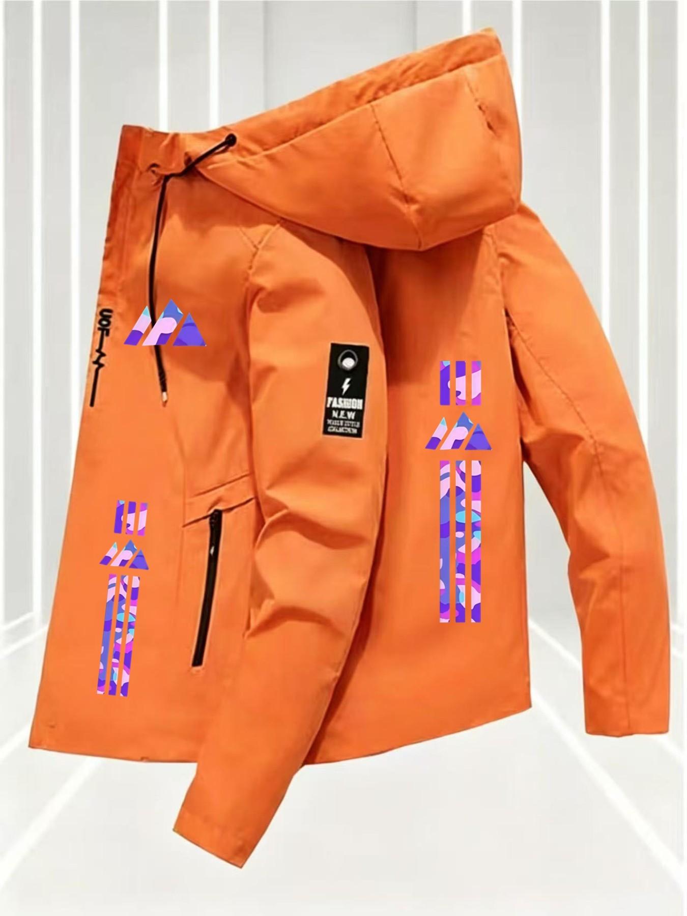 Men's Casual Print Jacket, Four Seasons Windproof Coat, High-Quality Flight Jacket, Lapel Collar, Slim Fit, Geometric Pattern