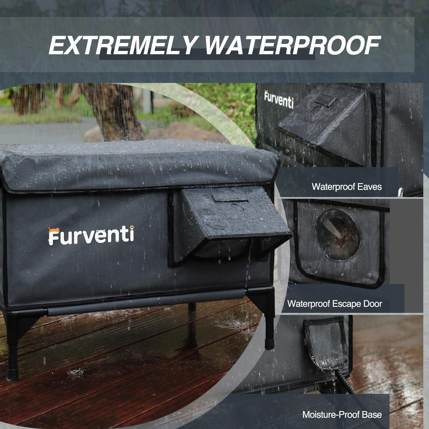 Outdoor Heated Cat House in Winter,Extremely Insulated & Weatherproof,Elevated Feral Cat Shelter with Waterproof Eaves & Escape Door for Outside Stray Barn Cat