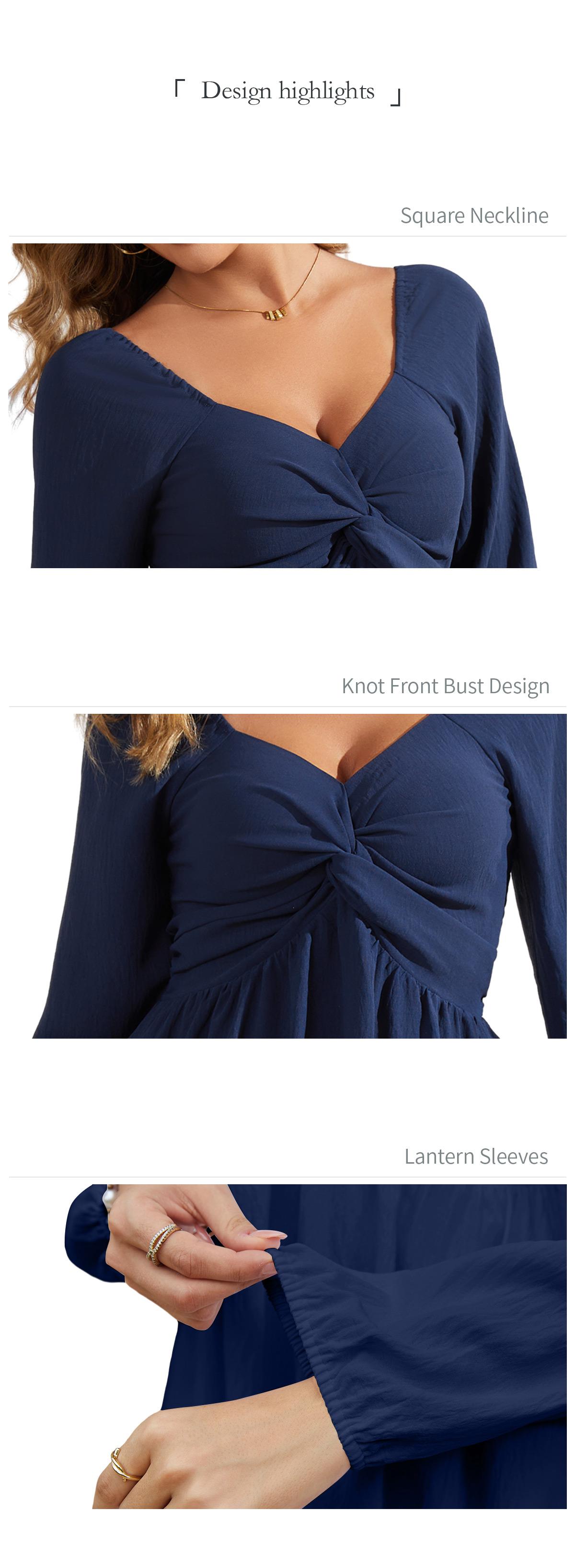 Chicovar Women's Spring Sweetheart Neckline Knot Front Flowy Mini Chiffon Dresses,Easter dress, Lantern Sleeve, A-Line Cut, No Scratchy, No Sheer, Westernfashion, Family Photos, Church, Party, Casual, or Daily Wear