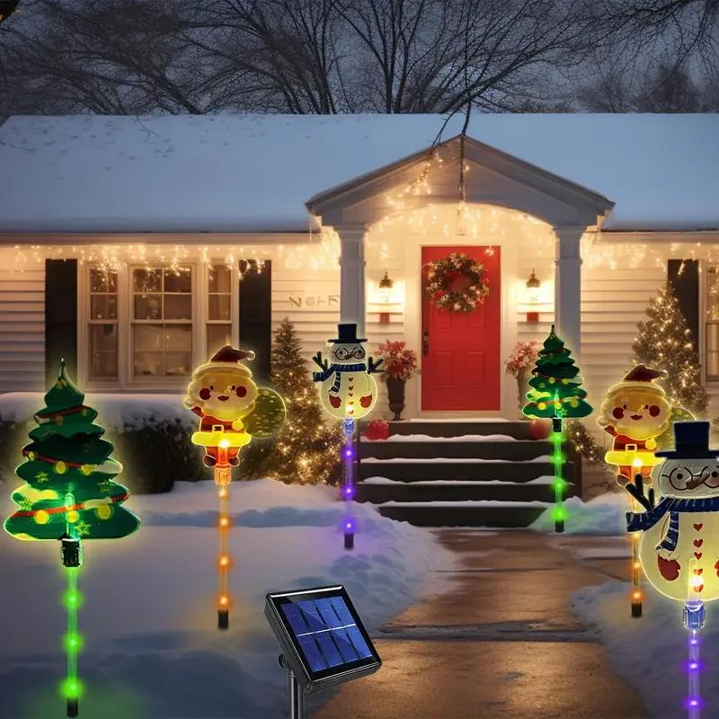 Solar Christmas Lights Outdoor Set, Auto On/off Lawn Garden Yard Decorations, Santa Snowman Tree Designs, Ground Stake Holiday Lighting, Waterproof Tree Light