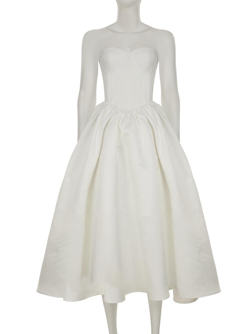 Women's elegant white slim-fit strapless floor-length dress with simple chest-shaped back strap design for evening gowns, suitable for wedding parties, clubs, formal wear, Classy Dresses