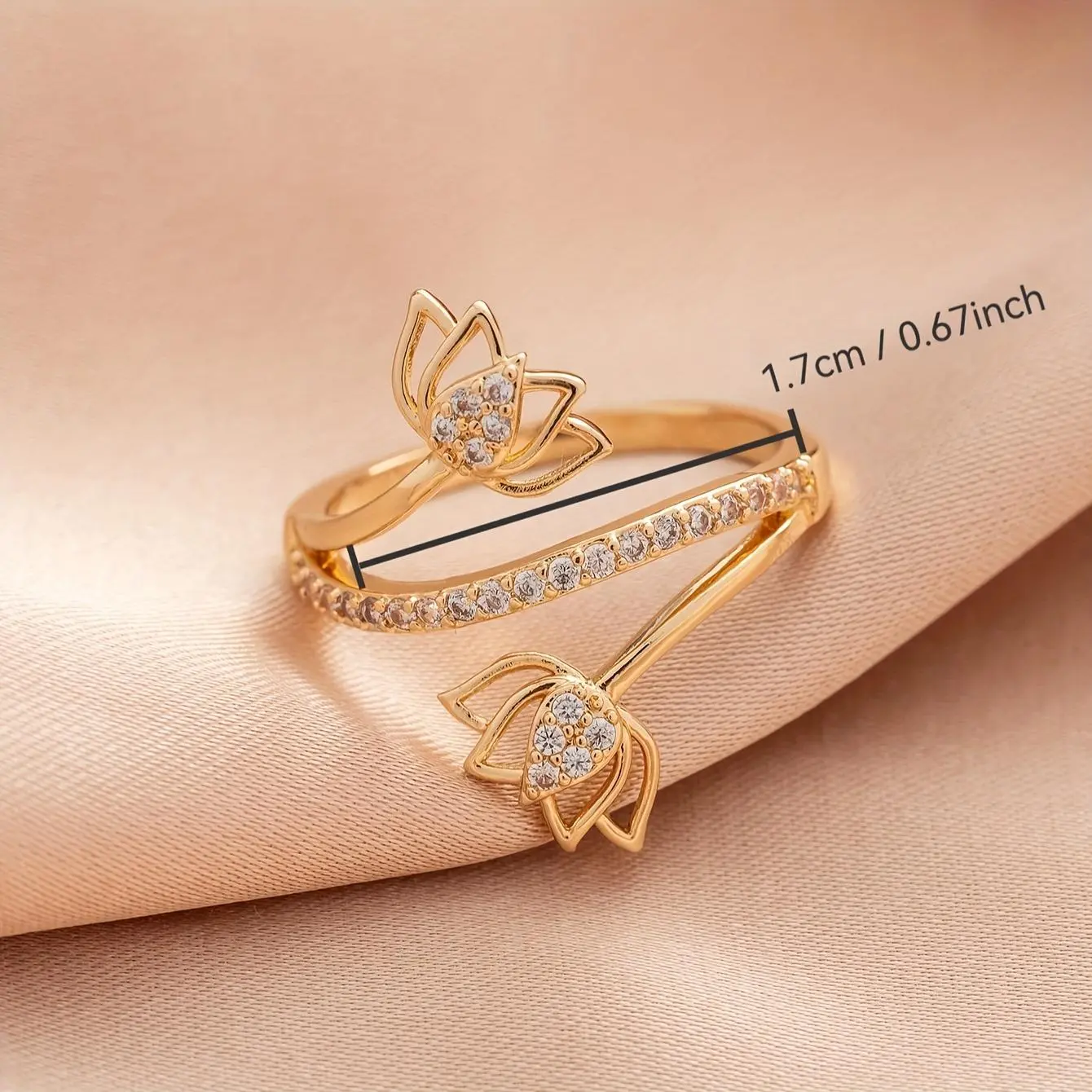 1pc Fashion Ring, Elegant Lady Charm Synthetic Zirconia Micro-Set for Lotus Flower Ring, Banquet Music Festival Jewelry Accessory