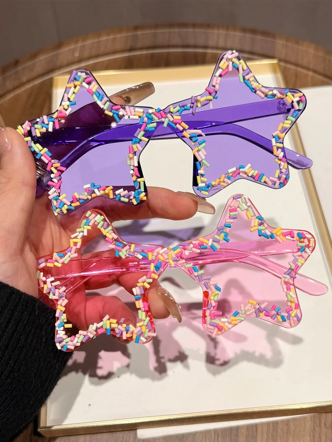 Set of 2 Novelty Star Glasses, Transparent Frame with Candy Accents, Y2K, Retro 90s Style Eyewear for Daily Wear Theme Parties, Multiple Colors