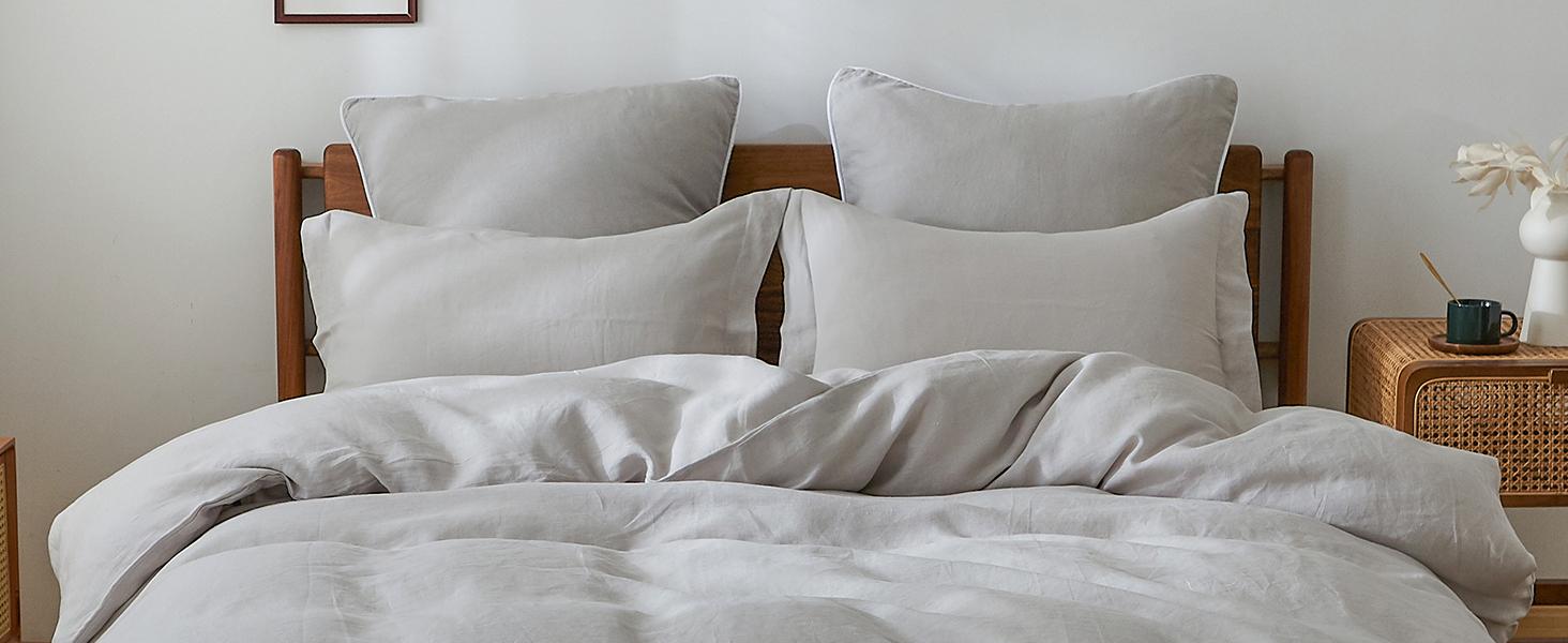 Simple&Opulence 100% Linen Duvet Cover Set, Pure Natural French Flax Purple Duvet Cover, Breathable Soft Comfy Linen Bedding Comforter Cover with Pillowcase