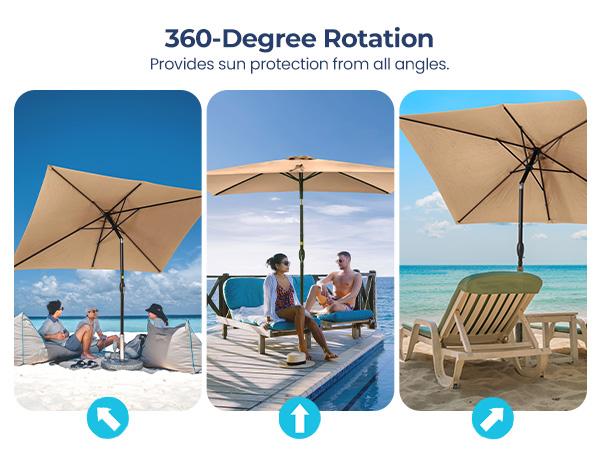 RoyalCraft 6.5 x 10FT Large Patio Umbrella, Outdoor Rectangle Umbrella with Aluminum Pole, Outdoor Table Market Umbrella with Crank, 6 Steel Ribs, Polyester Canopy for Patio Garden, Pool, Lawn, Backyard