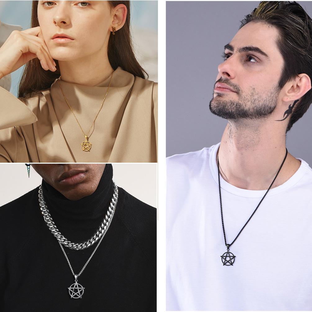 U7 Simple Pentacle Pendant Necklace for Men Women