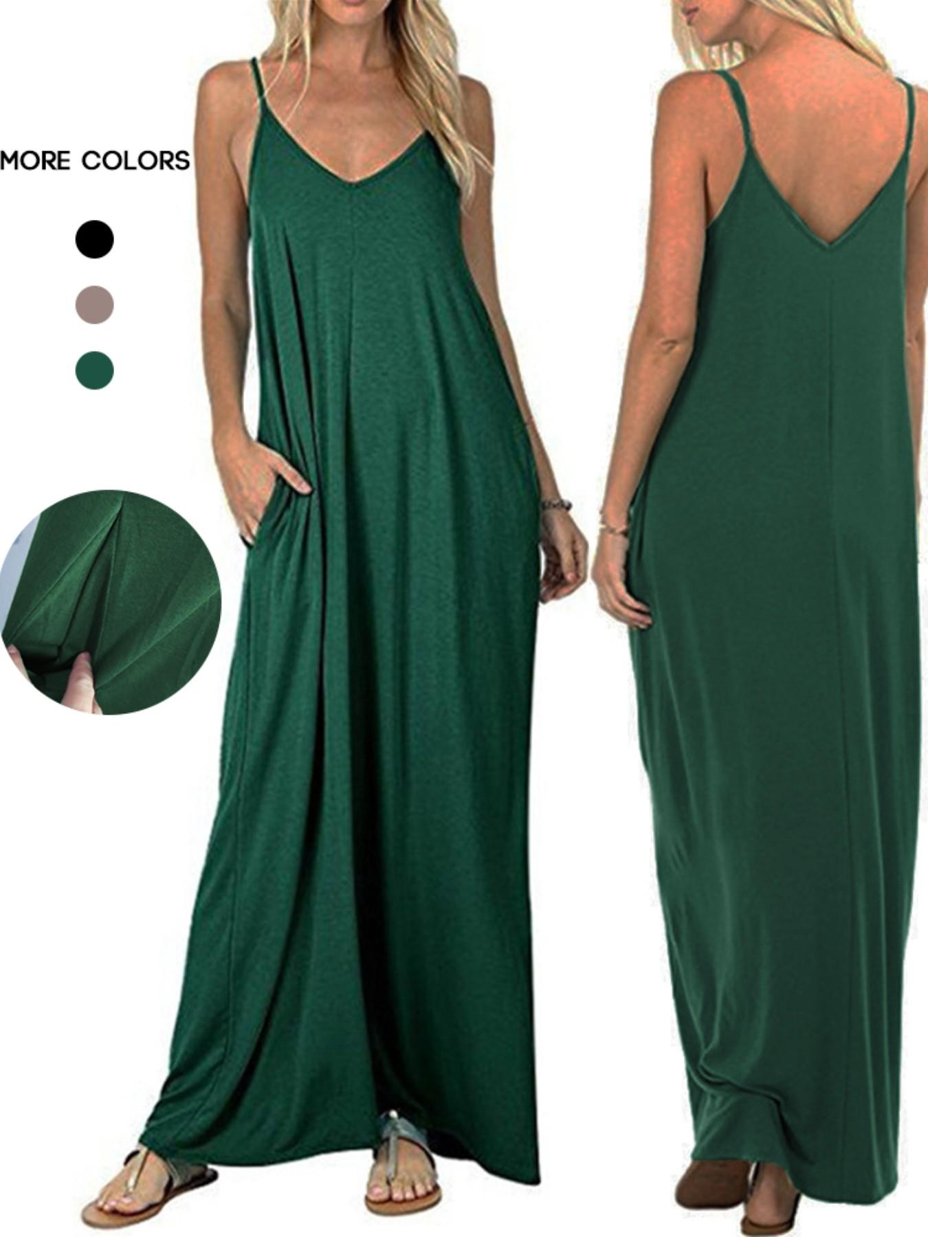 Women's Loose Fit Pocket Sleepwear Loungewear Dress, Multicolor Sleeveless Vest Top & Strapless Maxi Skirt Set, Casual Fashion, Spaghetti strap