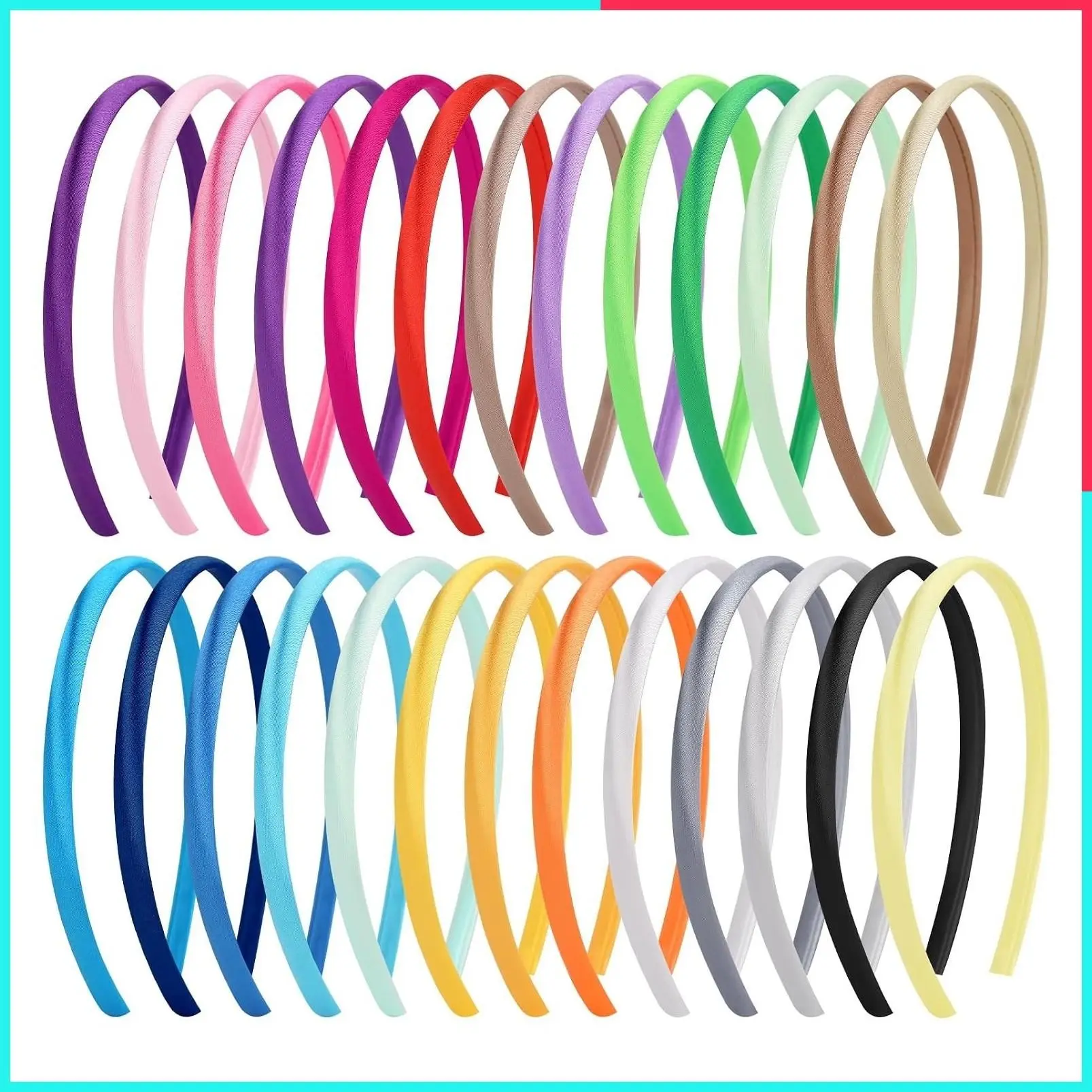 26 Pcs Colorful Satin Headbands for Girls DIY Craft Hard Thin Rubber Plastic Hairbands for Kids Teens Party Favors