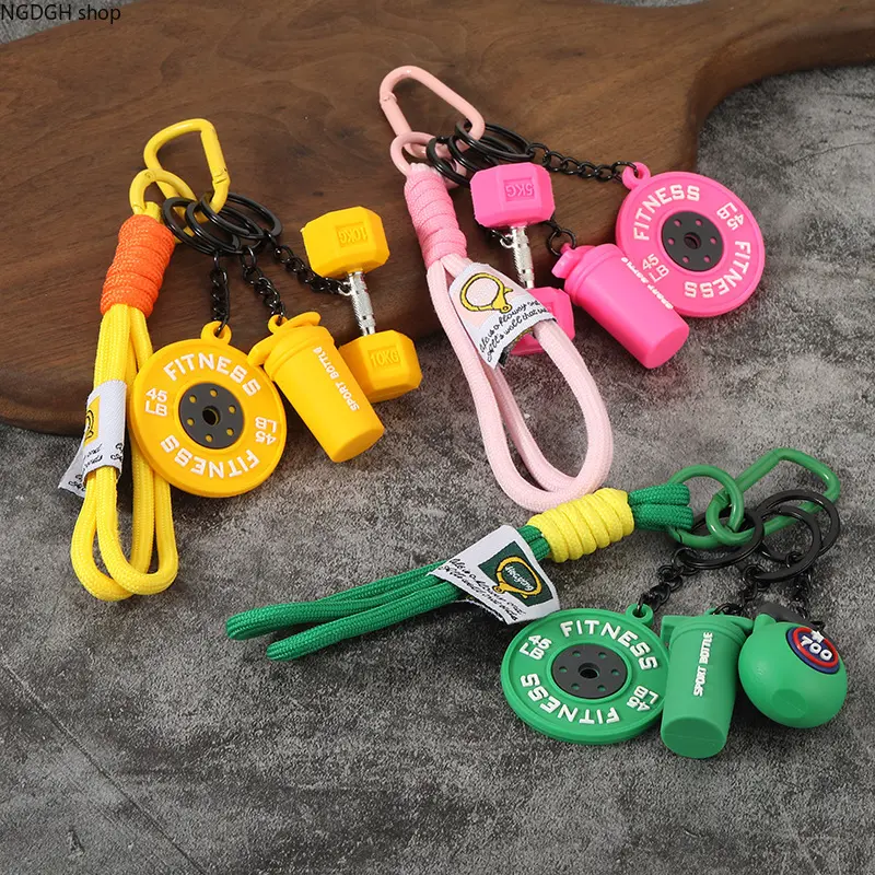 Gym Fitness Silicone Keychain with Kettlebell-Dumbbell Charms, Orange Carabiner Clip, Wrist Strap, Workout Motivation Accessory, Sporty Bag Charm, Ideal Gift for Bodybuilders, Daily Gym Use