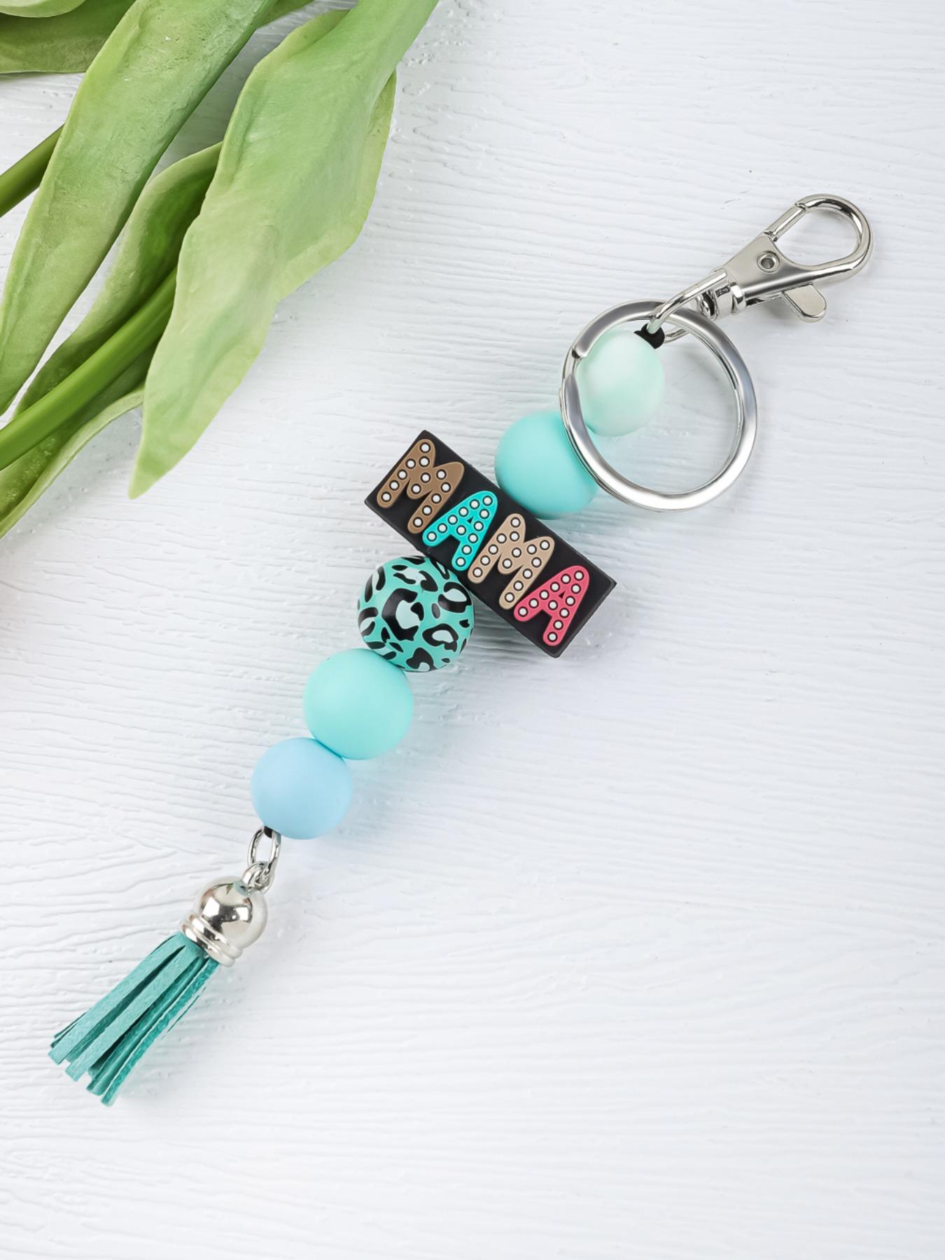 Mama Beaded Keychain, Mom Silicone Bead Key Ring, Mother's Day Gift, Leopard Print Keychain, Tassel Keychain, Mama Bag Charm, Sunflower Mama Keychain