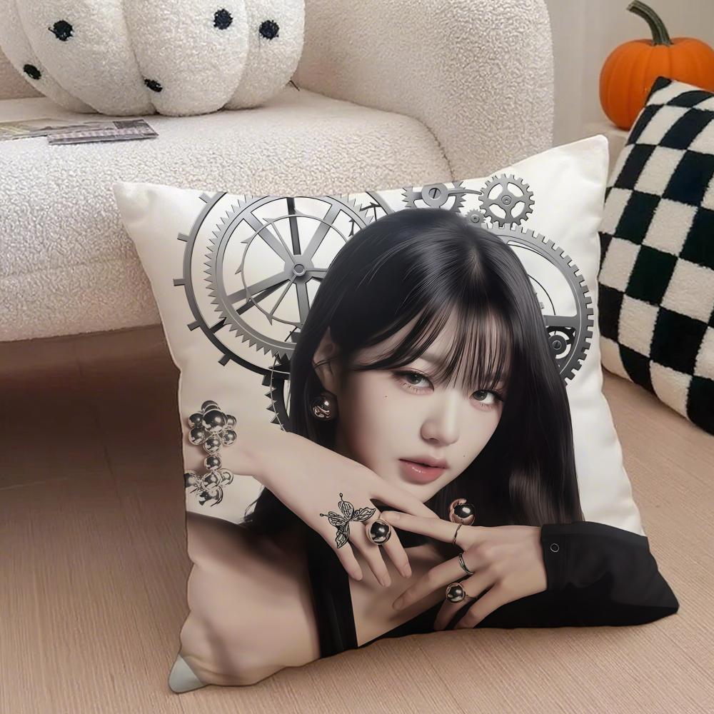 Korea kpop singer idol Jang Wonyoung Pillow Case Anti-dustmite Pillowcase Sofa Cushion Cover with Invisible Zipper Silky Short Plush Polyester Microfiber Fabric White Available in Different Sizes for Home Bed Use