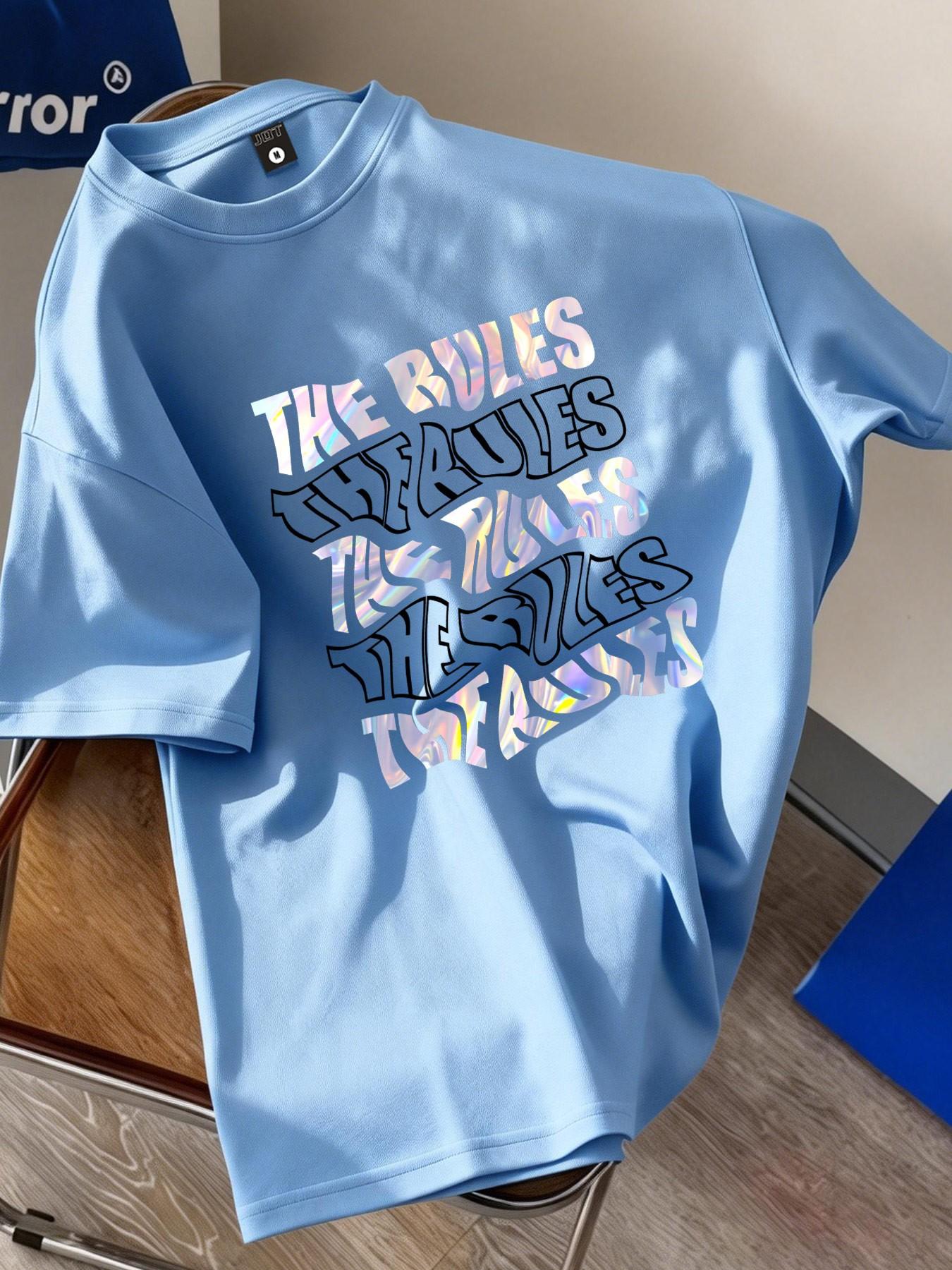 The Rules Laser Y2K Rebel Style Printed T-Shirt, Unisex Oversize Loose Fit, Casual Minimalist Design, Short Sleeve, No Collar, Random Print