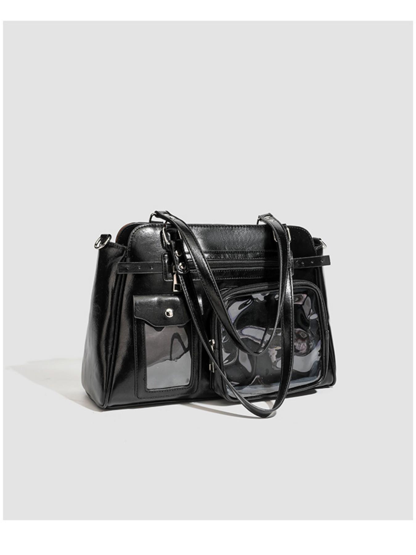 Japanese Minimalist Jk Transparent Badge Crossbody Bag, Casual PU Leather Shoulder Bag for Daily Use, Commute, Parties, Anime Events, Gift