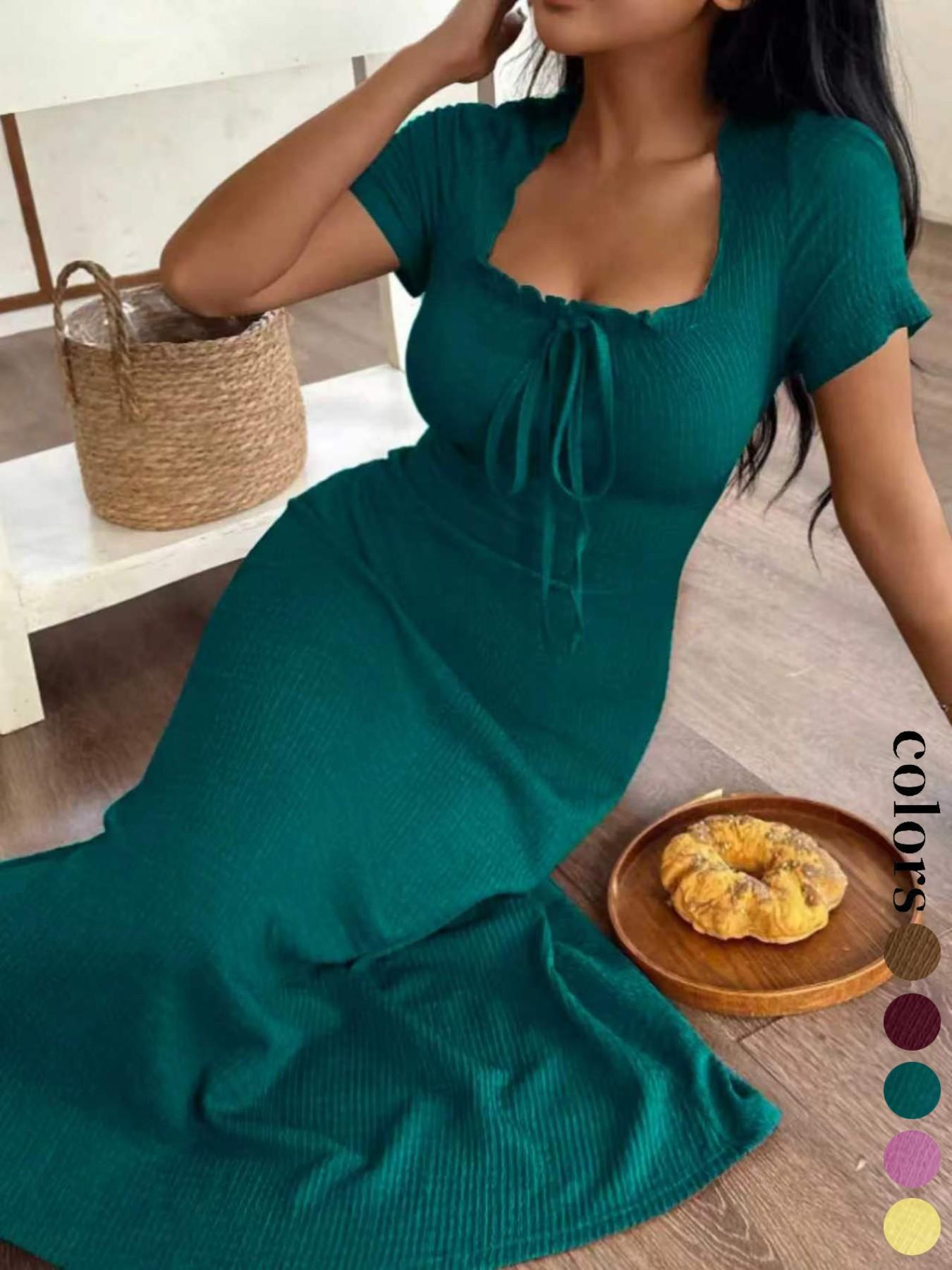 Women's Casual Long Dress Ruched, Slim Fit Short Sleeves Plain Design Basic, Perfect for Daily Wear & Stylish, Ideal Gift Choice Womenswear Women's Casual Long Dress Ruched, Slim Fit Short Sleeves Plain Design Basic, Perfect for Daily Wear & Stylish, Ideal Gift Choice Womenswear