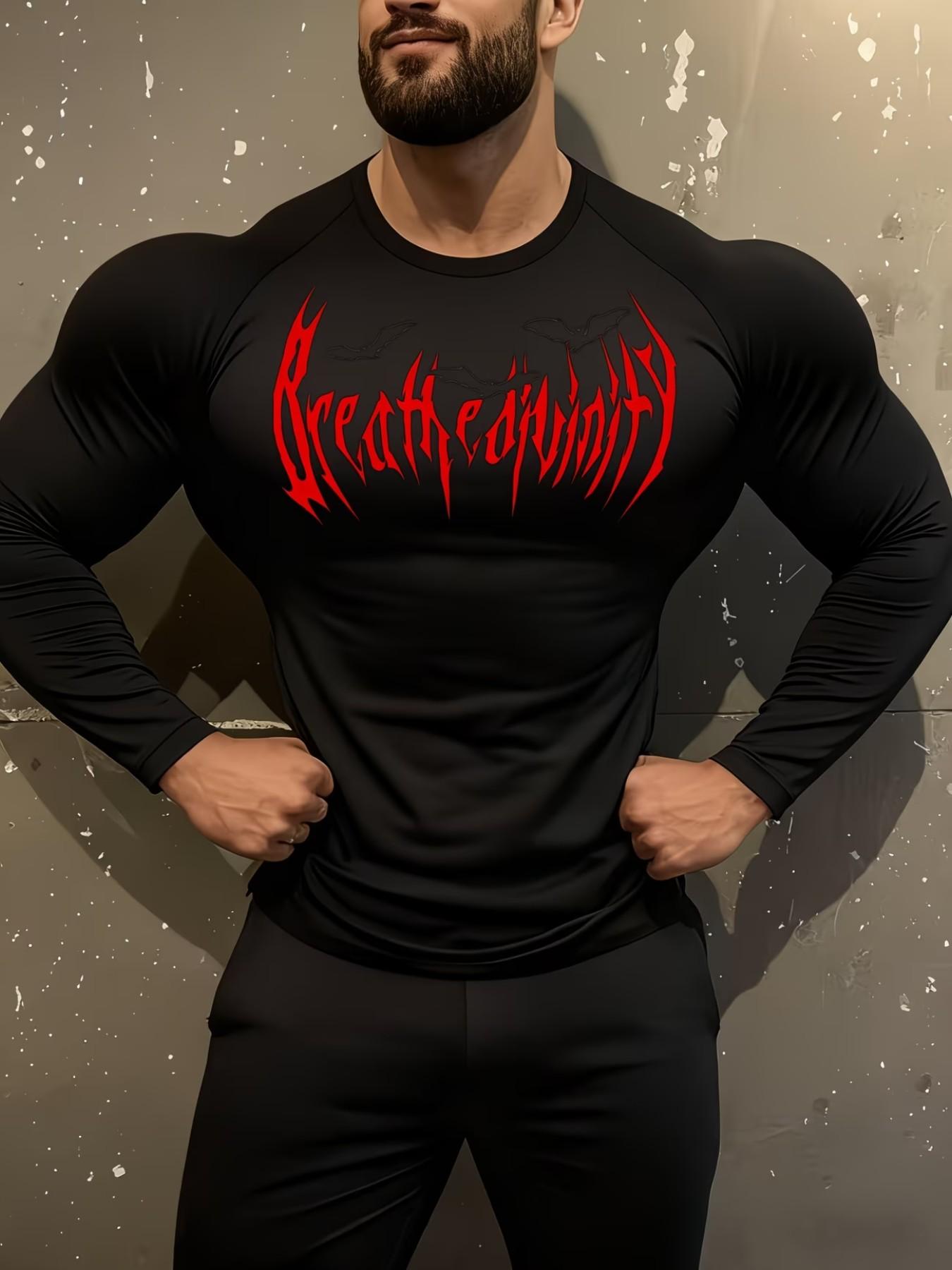 Men's Dark Style Breathe Divinity Print Slim Fit Long Sleeve Sportswear, Cross-Border Bestseller, Running & Daily Use