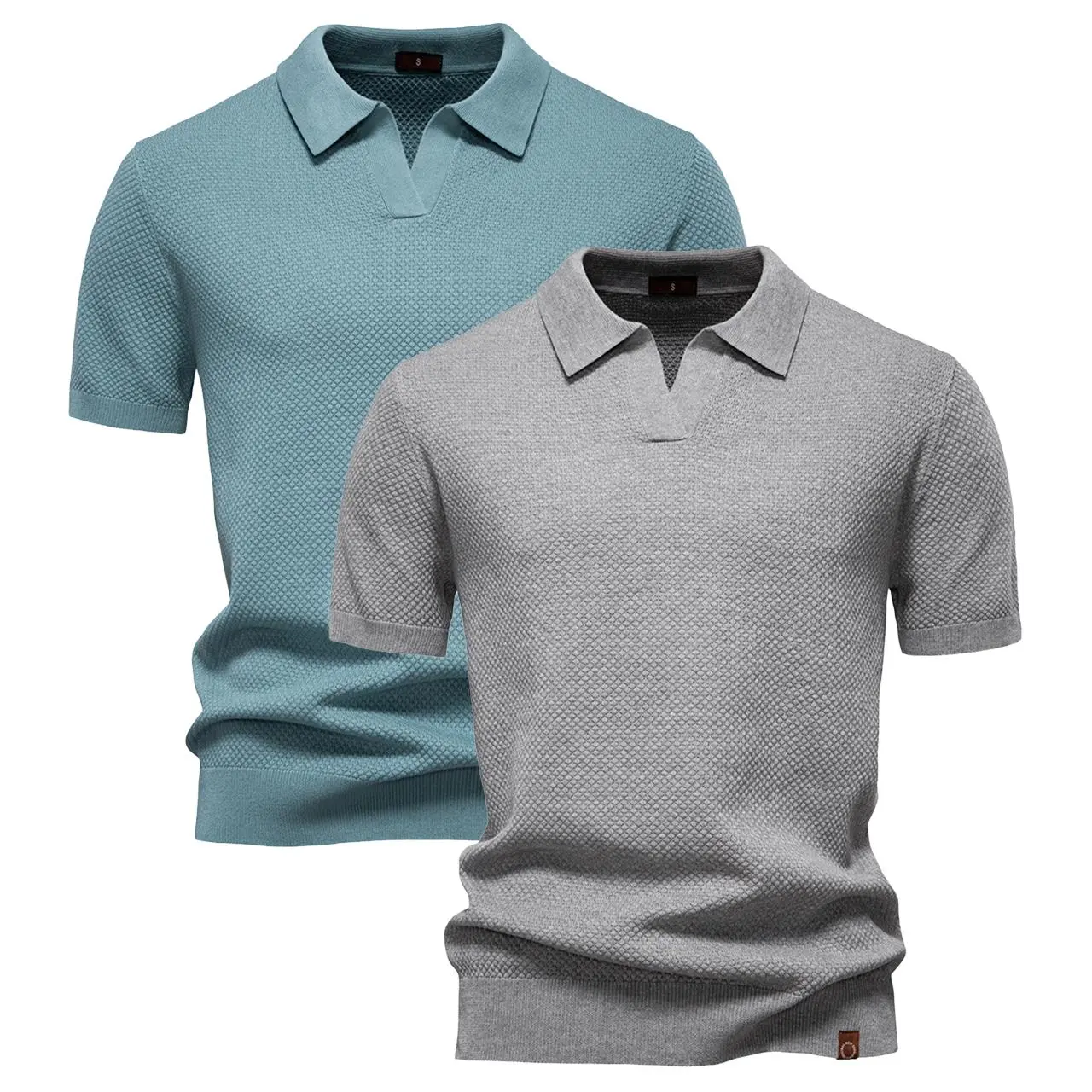 Men's Summer Breathable Textured Polo Shirt, Short Sleeve Casual Plain Slim Lightweight Stretch Polo Shirt, Stylish Everyday Wear Summer Polo Tops.