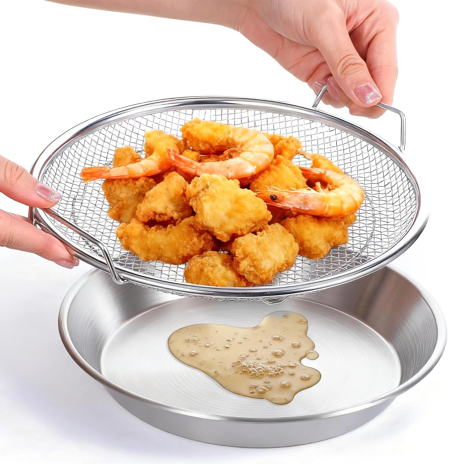 Stainless Steel 2-Piece Oil Filter Bracket + Tray Kitchen Accessory Set - Reusable Grill Sieves and Colanders for Oil Filtration, Barbecuing, Grilling - Ideal for Barbecue Enthusiasts