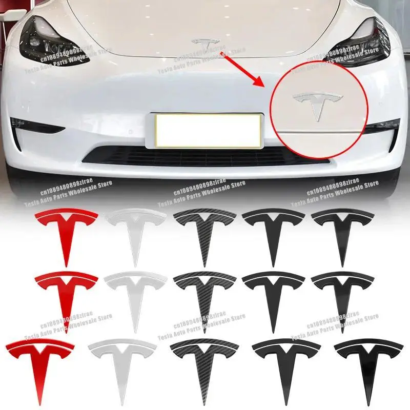 ABS/Alloy Arc-Fit Sticker Set, Self-Adhesive Car Logo Replacement & Badge Decor Accessories for Tesla Model 3/Y, Cybertruck, Roadster with SpaceX Logo (Hood, Front Grille Application), Tear-And-Paste, Arc-Fit Shape