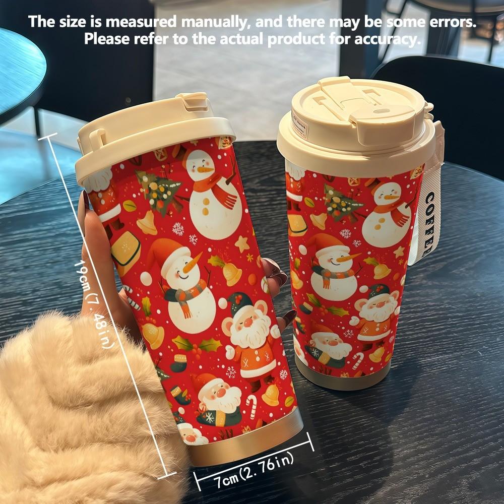 Festive Snowman Coffee Cup, 530ML Insulated Travel Mug with Straw and Lid, Leak-Proof, Suitable for Hot/cold Drinks, Perfect Gift