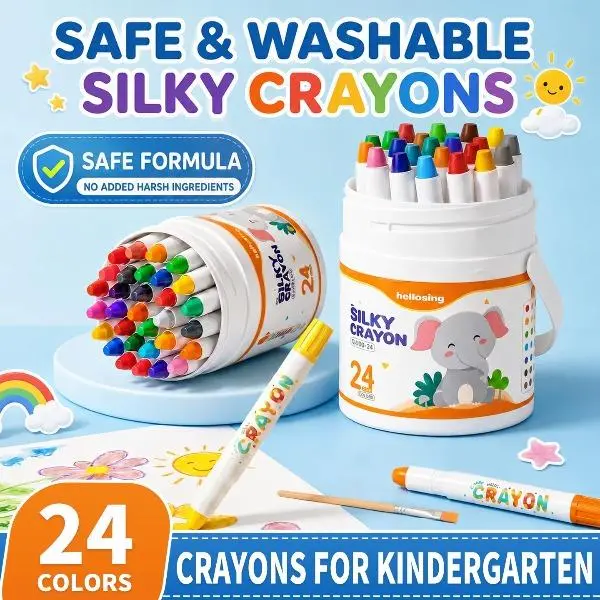 Huluding Jumbo Silky Crayons for Toddlers, Easy Grip Twist Crayons Non Toxic Washable Crayons for Kids Gifts Coloring Pencils Art Supplies #backtoschool #kidsart #crayonsfortoddlers