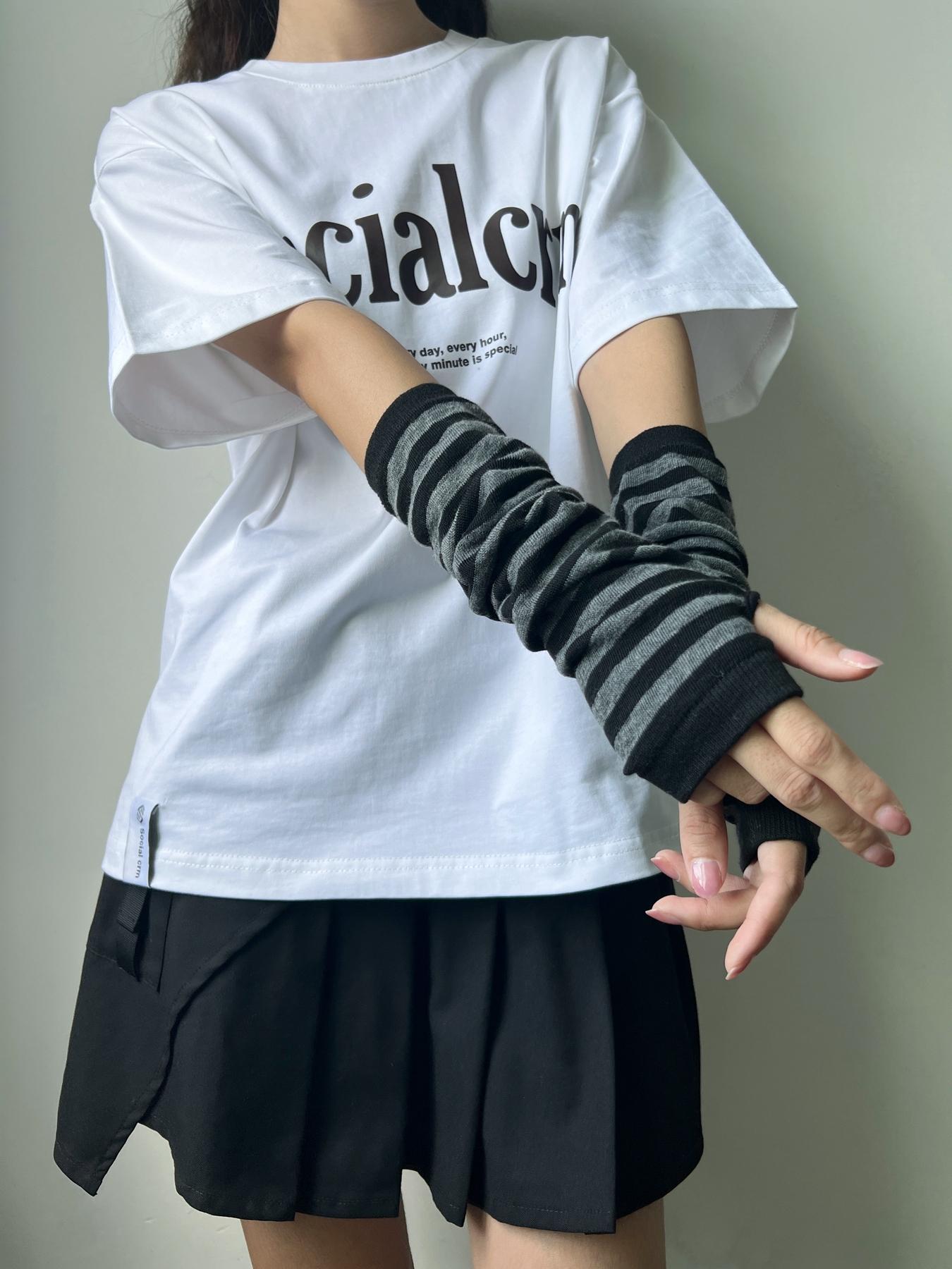 Women's 1 Pair Colorblock Striped Pattern Fingerless Gloves, Fashion Cute Casual Cozy Gloves for Daily Outdoor Wear, Women's Clothing Accessories for Summer Spring Fall