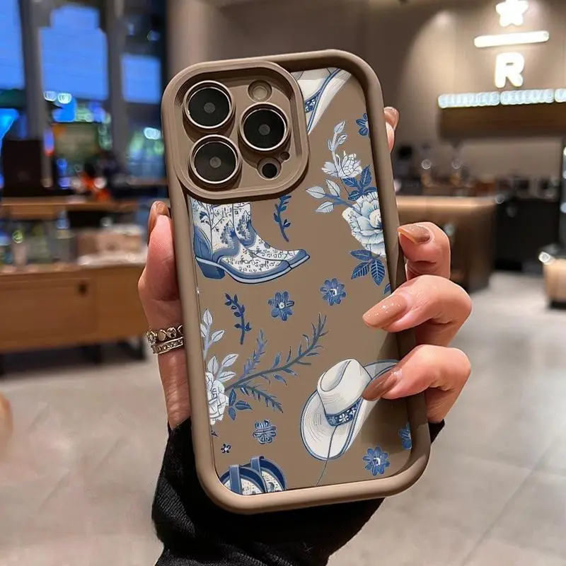 Cowboy Elegance Floral Phone Case for iPhone 17 16 Pro 15 14 Plus 16e 13 12 11 Promax xsmax Matte TPU Drop-Proof Rugged Durable Soft Bumper Cover Gift for Boy.QXB355 Protective Protection Shockproof Protector