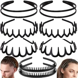 Minimalist Non-Slip Plastic Headbands with Teeth for Women Men | Black Slim Hair Band Set | Stylish No-Slip Hair Accessories for Teen Girls Daily Wear