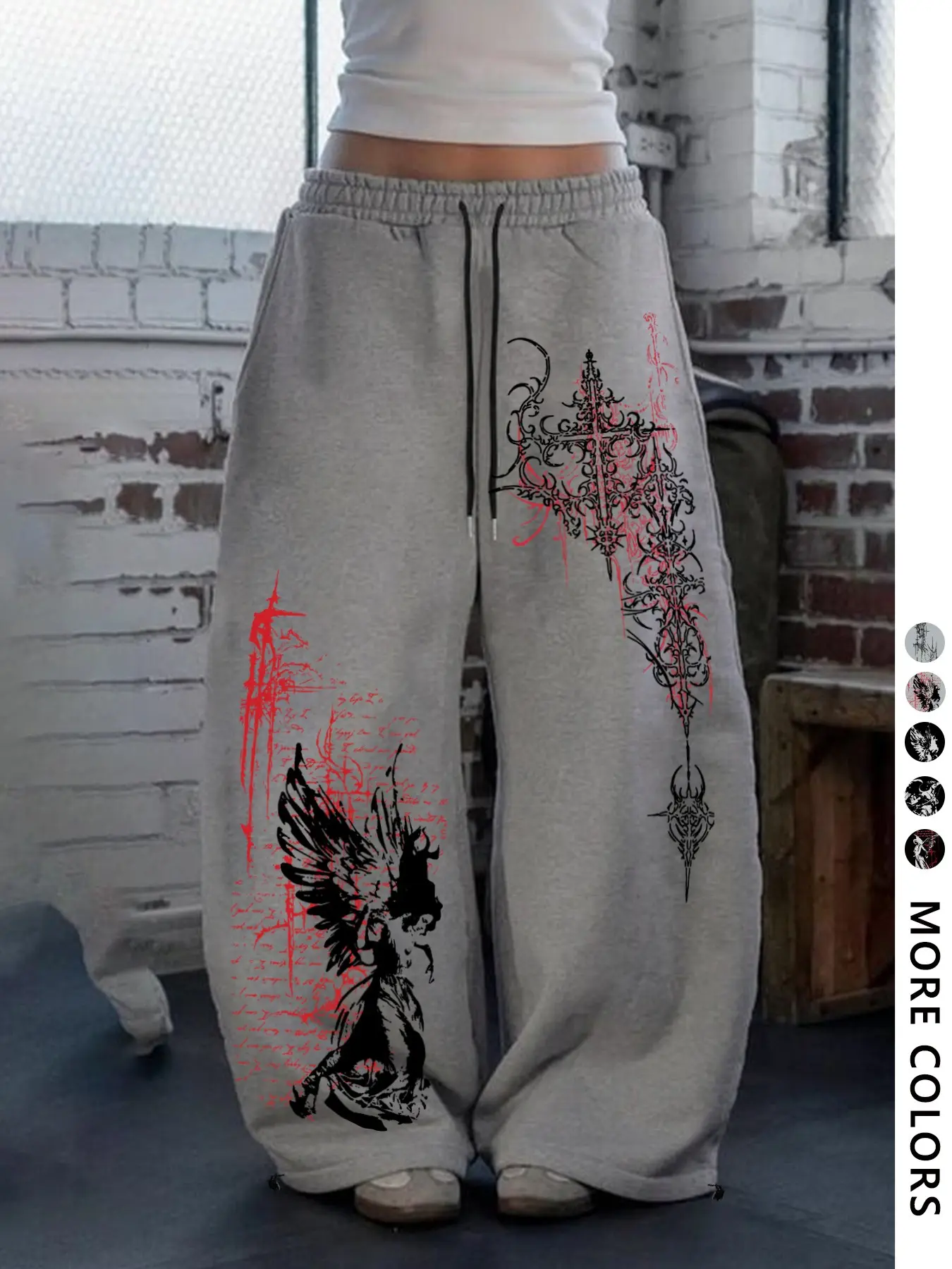Women's Butterfly Knot Sweatpants, Cool Streetwear, Gothic Y2K Print, Loose Fit, Casual Fashion, Fall Winter Warm, Trendy Joggers, Drawstring