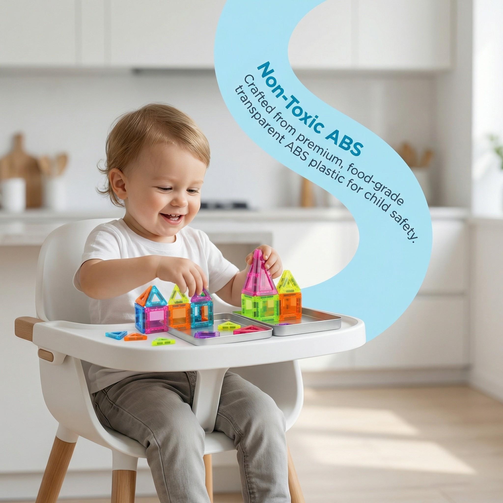 2027 Mini Magnetic Building Blocks, 42 Pieces - Montessori Education Magnetic Travel Building Set, with Iron Storage Box, Airplane-Shaped Toy, Suitable as a Birthday Gift for Boys and Girls, and an Essential for Outdoor Camping Trips