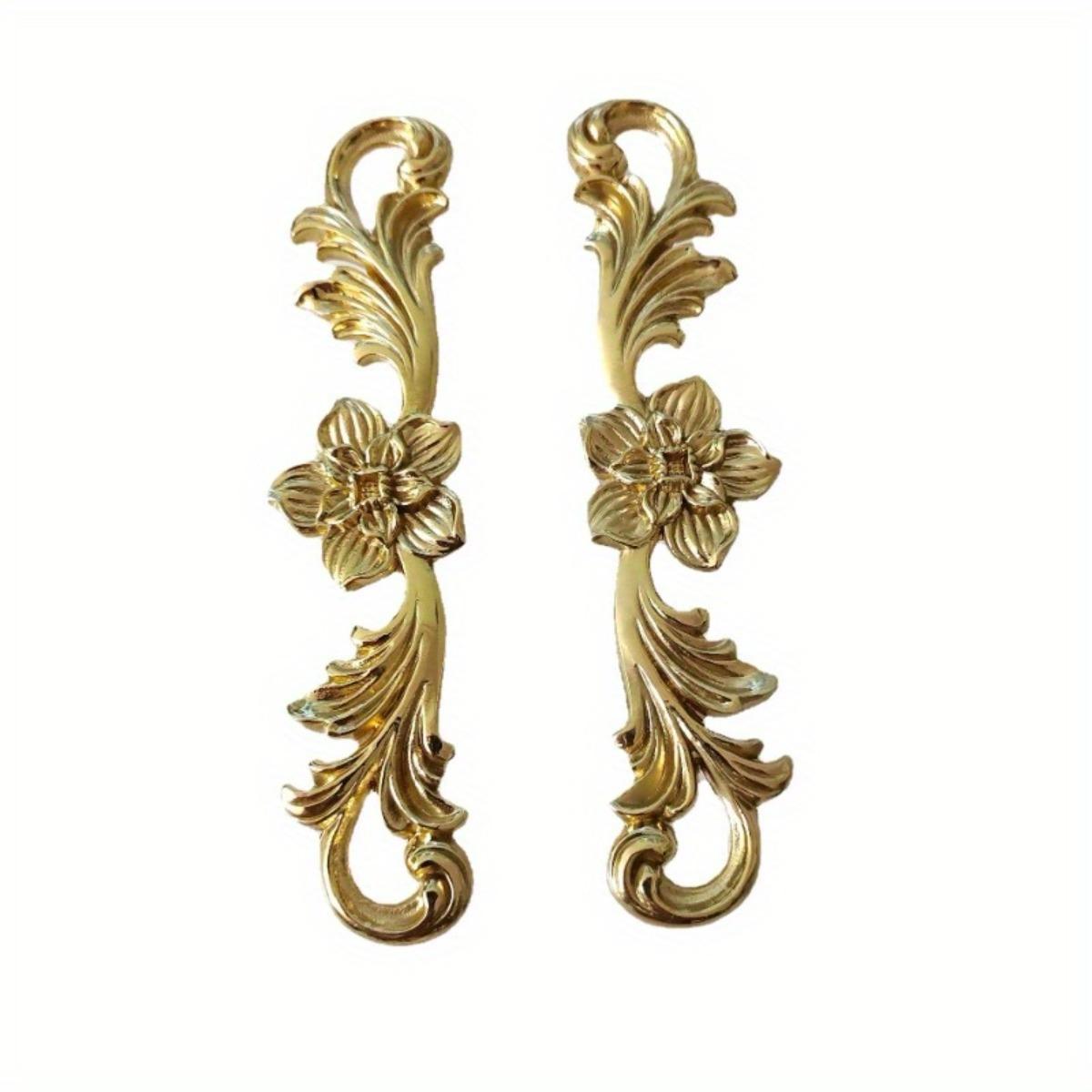 2PCS Gold Floral Engraved Cabinet Pulls, Luxury Metal Branch Texture Door Handles, Bright Gold Light Luxury Drawer and Wardrobe Handles for Modern Vintage Kitchen Cabinet Dresser Furniture Hardware